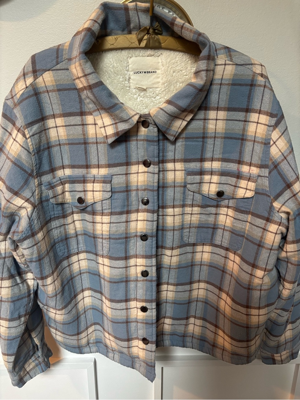 Lucky Brand blue plaid sherpa-lined flannel shacket size XL